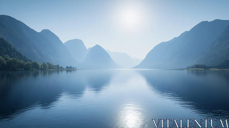 Serene Mountain Lake with Reflective Waters AI Image