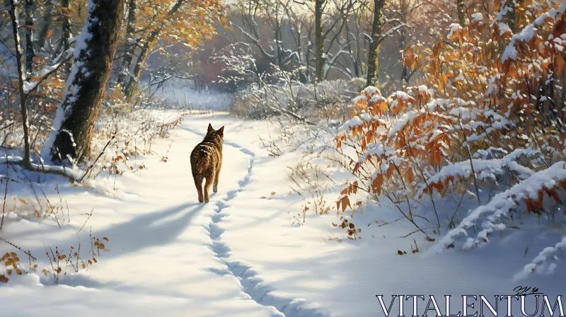 Lone Wolf in Snowy Forest AI Image