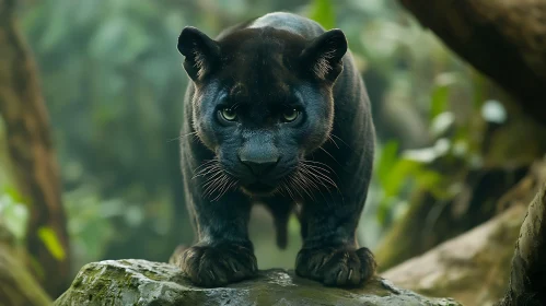 Sleek Predator: A Black Panther's Stare