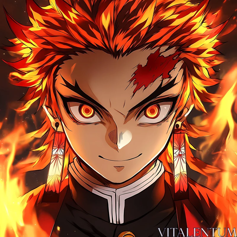 Intense Anime Character with Flames AI Image