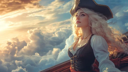 Inspirational Female Pirate in Sunset Sky