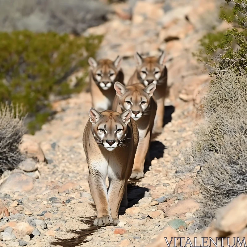 Four Cougars Walking AI Image