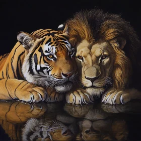 Tiger and Lion Together in Harmony