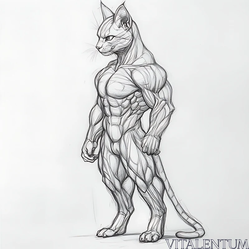 Anatomical Cat Sketch - Muscular Feline AI Image