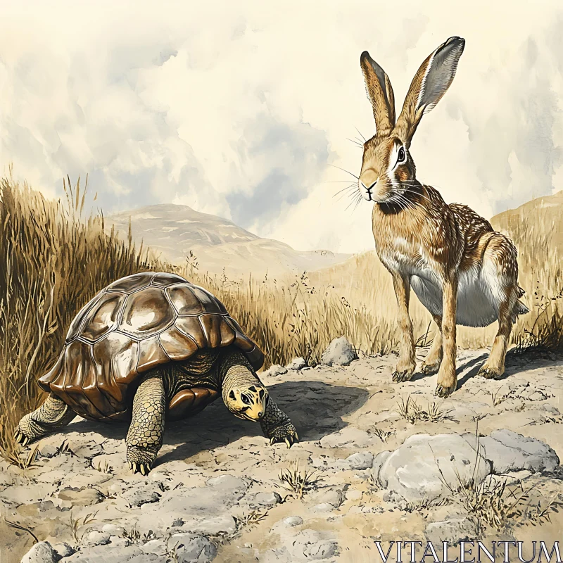 Tortoise and Hare Fable Art AI Image