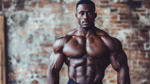 Muscular Man Posing in Front of Brick Wall