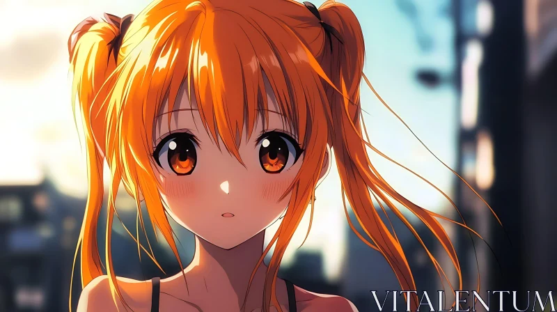 Cityscape Sunset Anime Portrait AI Image