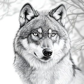 Detailed Wolf Illustration in Black and White