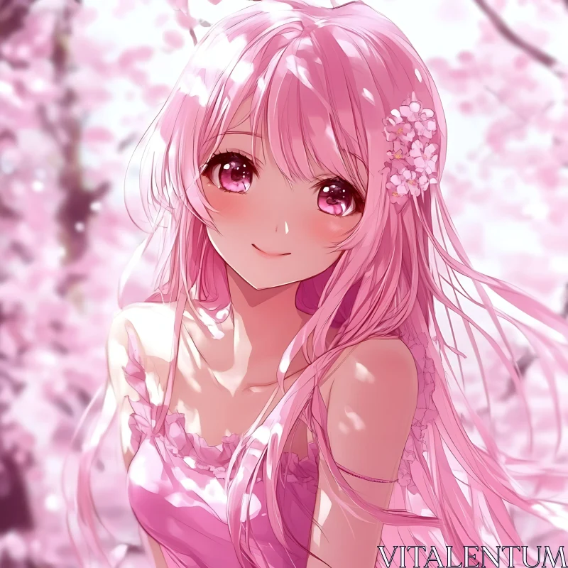 Springtime Anime Girl with Flower in Hair AI Image