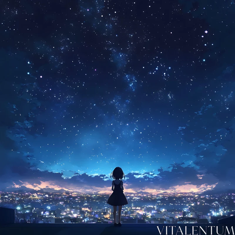 Serene Night Sky with Starry View and City Lights AI Image