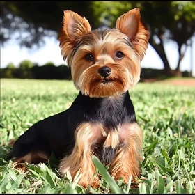 Yorkshire Terrier in a Green Field