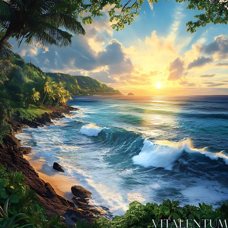 AI ART Coastal Sunset Scenery