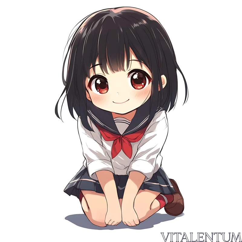 Adorable Anime Schoolgirl AI Image