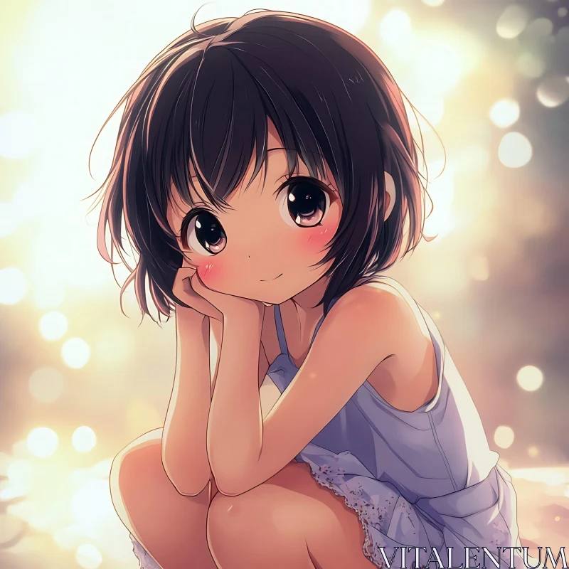 Charming Anime Girl with Big Eyes and Dreamy Background AI Image