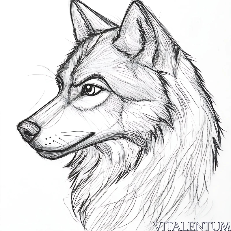 Monochrome Wolf Portrait Drawing AI Image