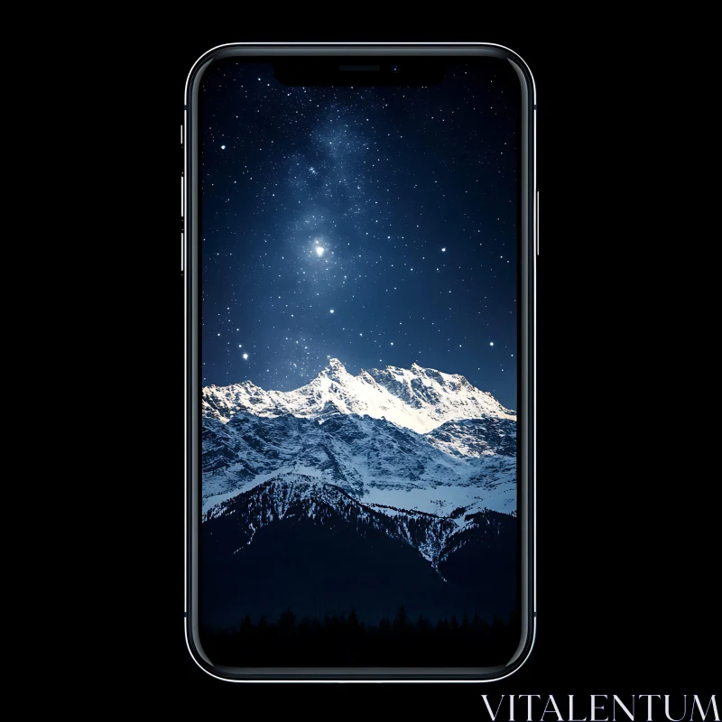 Snowy Mountain Peak and Starry Night AI Image