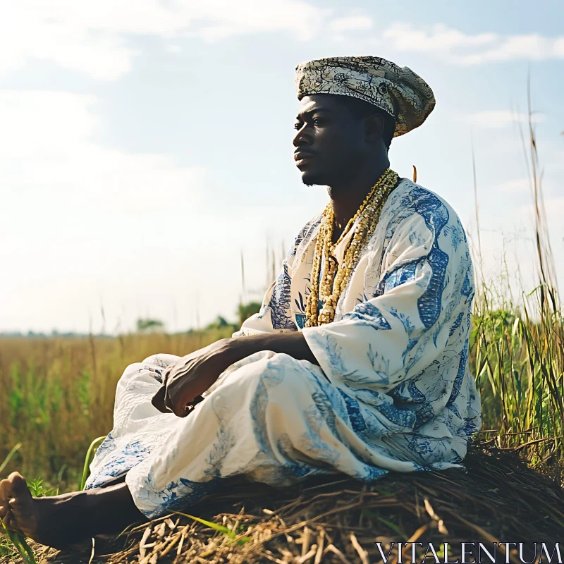 AI ART Contemplative Man in Field