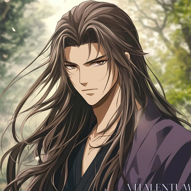 Outdoor Portrait of a Long-Haired Anime Character AI Image