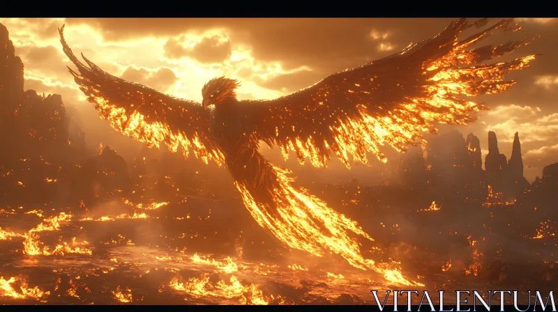 AI ART Phoenix Rising from Flames