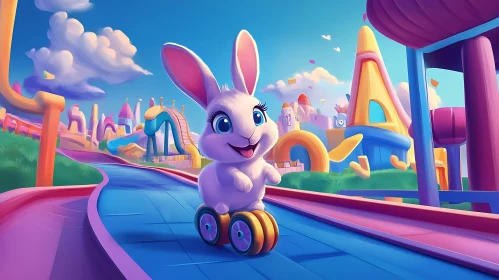 Cartoon Bunny in Amusement Park