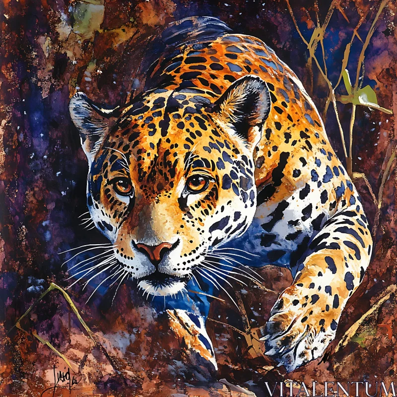 AI ART Jaguar Prowl Watercolor Painting