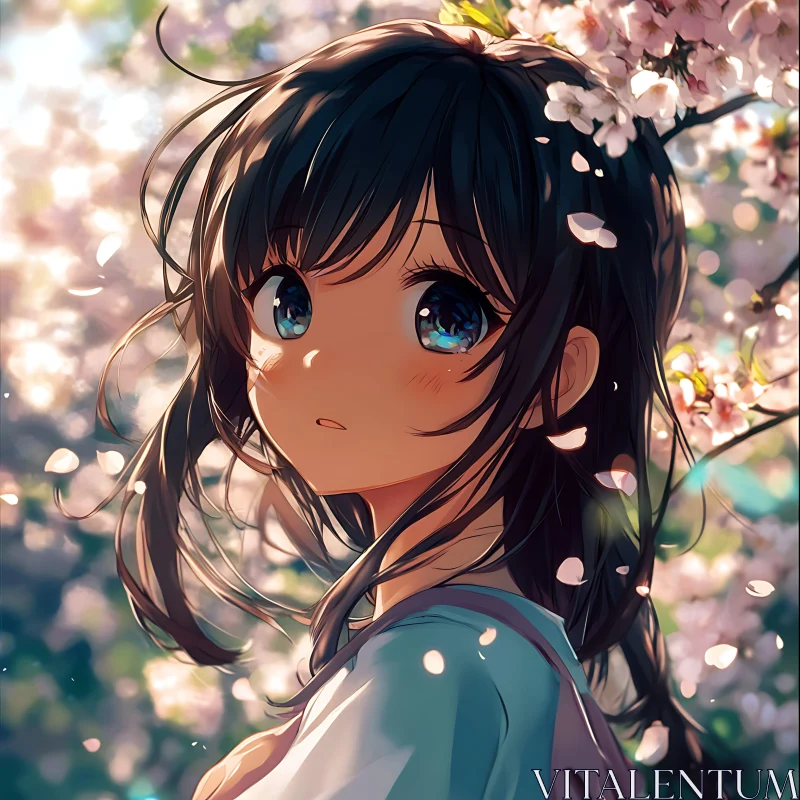 AI ART Serene Anime Portrait with Cherry Blossoms