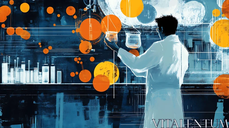 Laboratory Scene with Scientist and Beakers AI Image