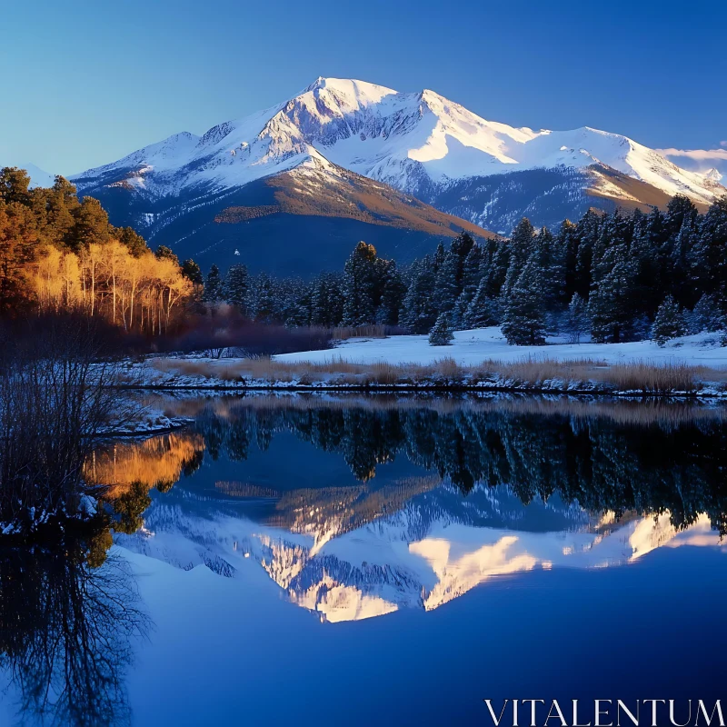 Snowy Mountain Peaks Reflected AI Image