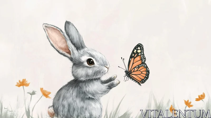 Whimsical Rabbit with Butterfly Encounter AI Image