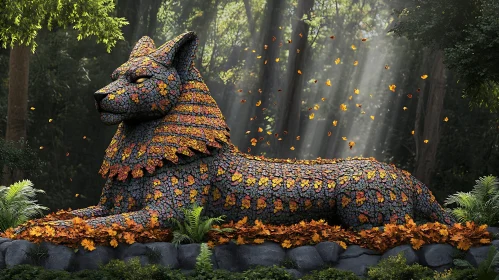 Autumnal Wolf Sculpture Forest Scene