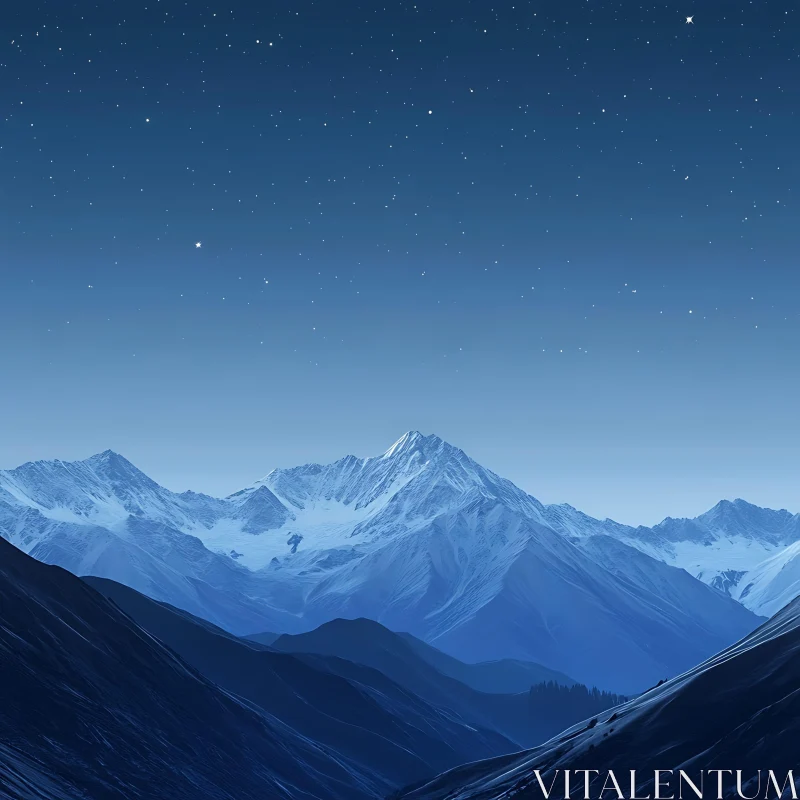 AI ART Snowy Peaks and Starry Sky Landscape