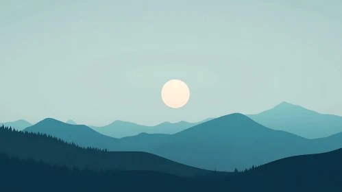 Peaceful Blue Mountain Silhouette Art