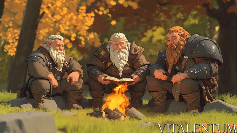 Fantasy Dwarves Reading by Fire AI Image