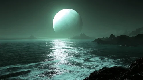 Tranquil Ocean Under Moonlight