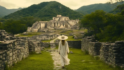 Woman in White at Ancient Site