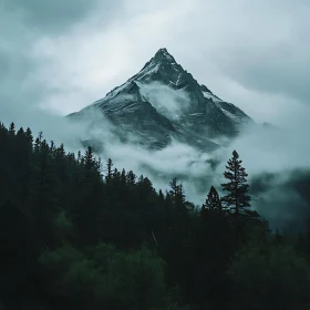 Cloud-Veiled Mountain Peak Forest Vista