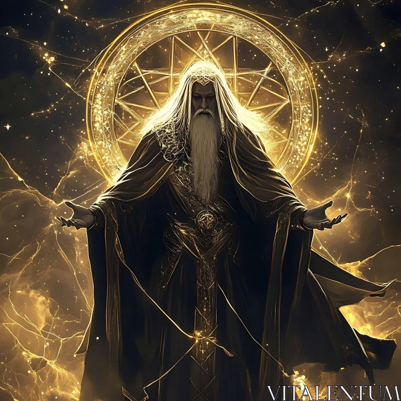 Mystical Wizard with Golden Circle AI Image