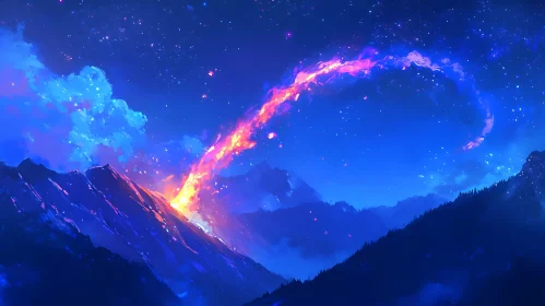 Mountain Night with Celestial River of Light