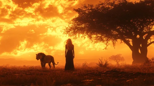 Sunset Encounter with Lion