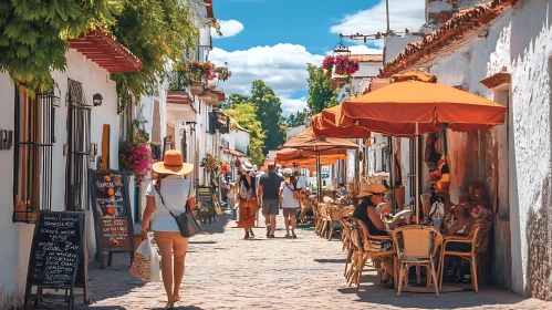 Picturesque Town Street with People