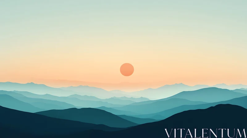 Blue Mountain Sunset Serenity AI Image