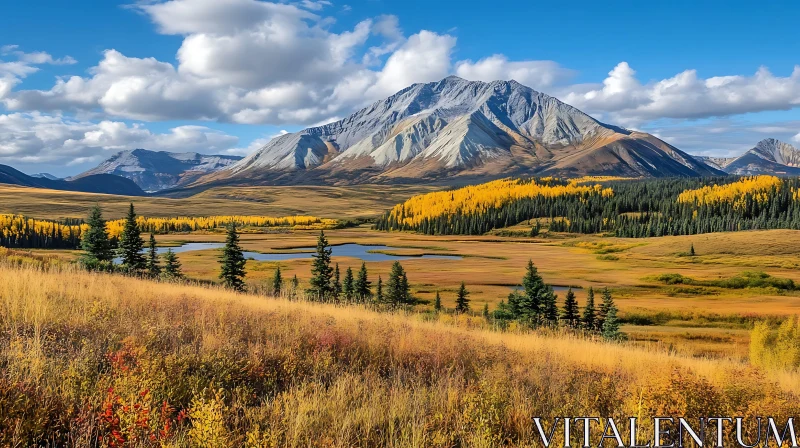 AI ART Autumn Mountain View with Golden Field