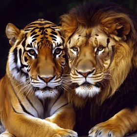 A Lion and Tiger Side by Side