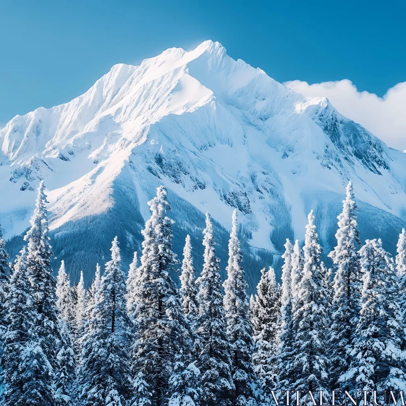 AI ART Winter Mountain Landscape with Snow Covered Trees