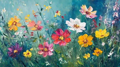 Colorful Flower Field Impressionistic Art