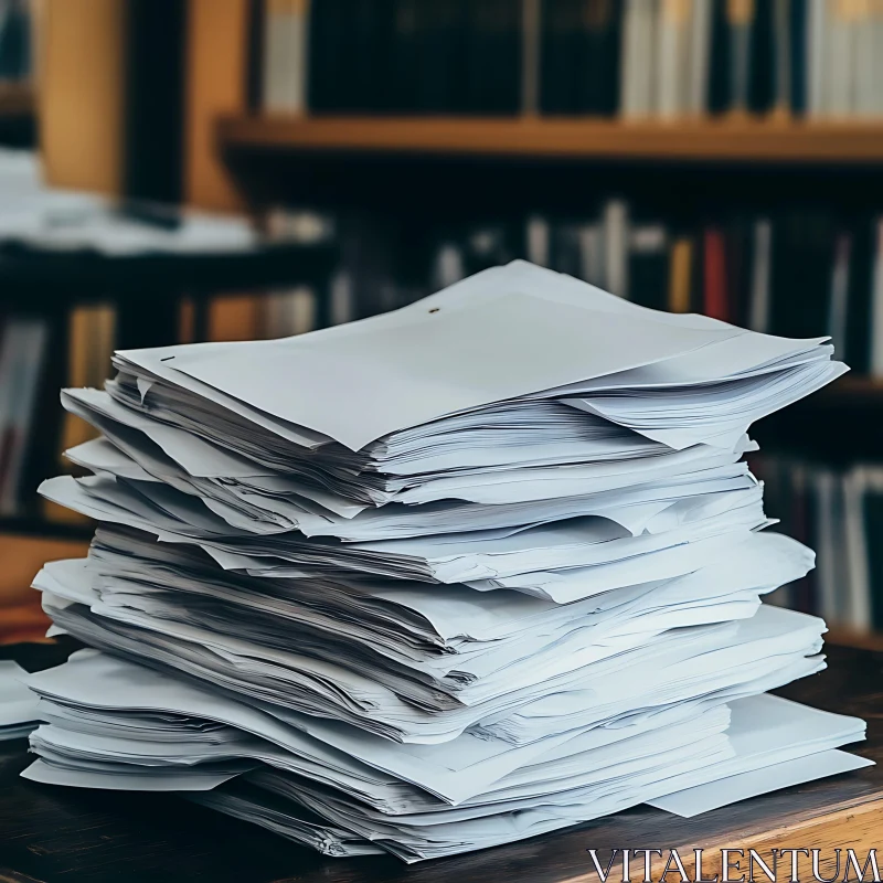 Stack of Documents on Wooden Table AI Image