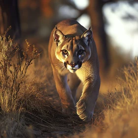 Puma Approaching in Golden Light