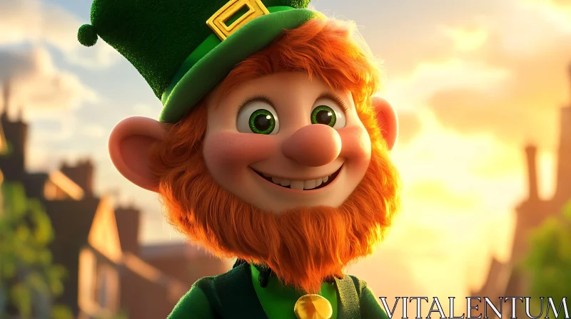 Cartoon Leprechaun with Ginger Beard AI Image