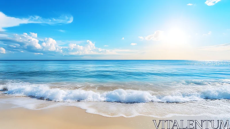 Calm Beach Scene with Blue Waters AI Image