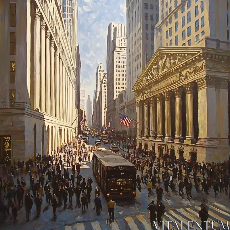 AI ART Urban Crowd Scene with American Flag